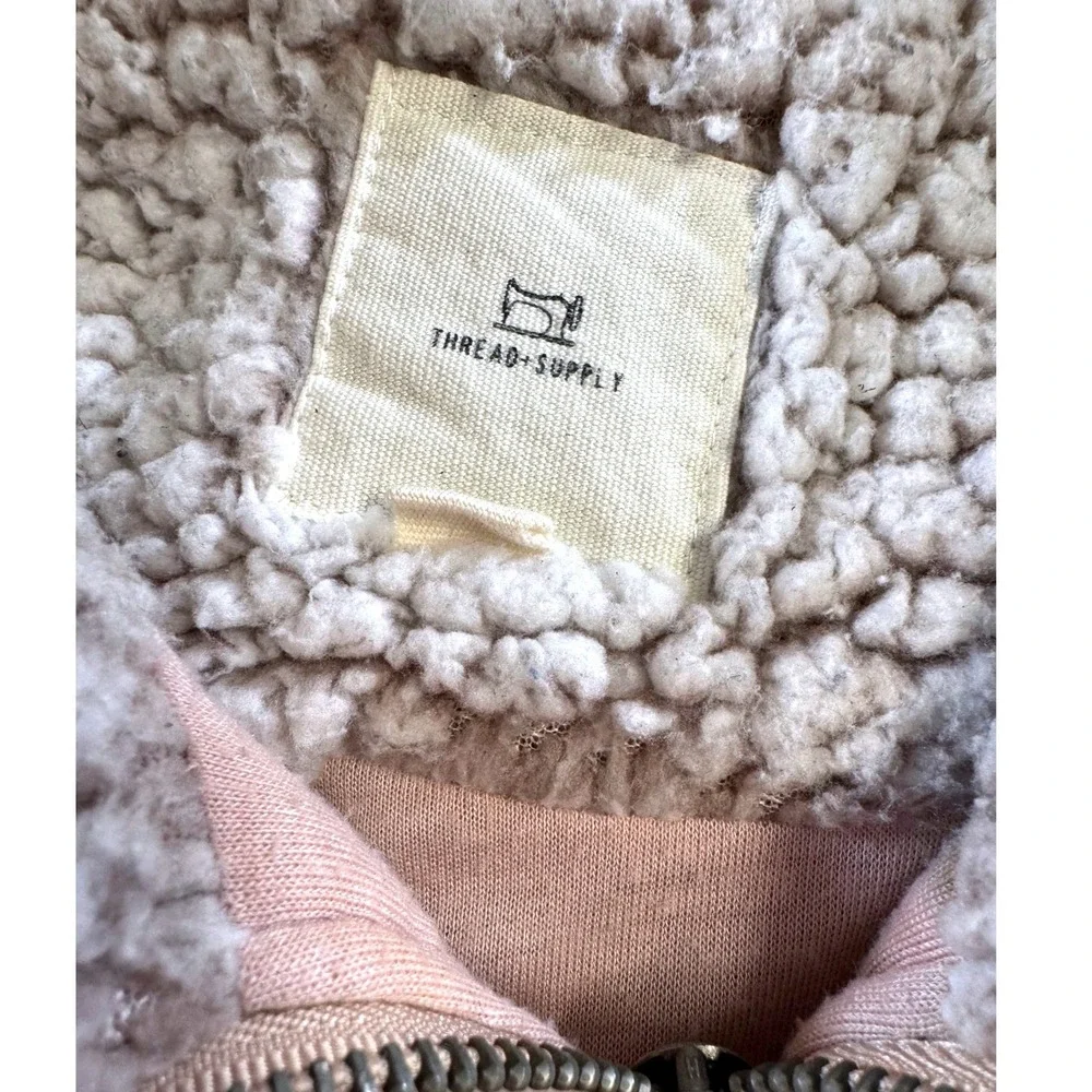 Thread & Supply Sherpa Pullover Womens XS Beige Quarter Zip‎ Teddy Fleece